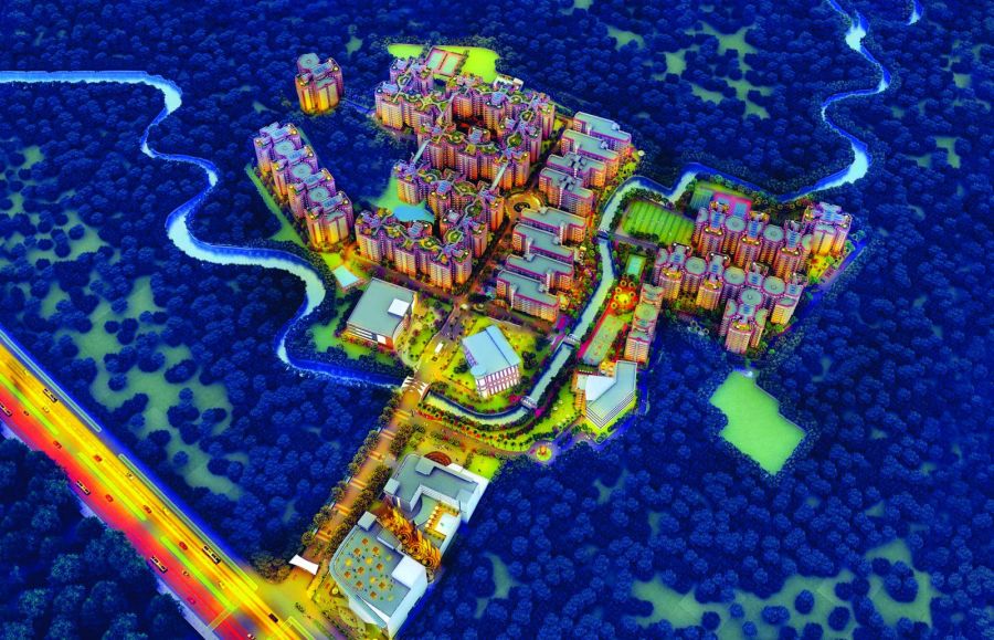 Aerial master plan render of River Valley Township, Dehradun (2015)