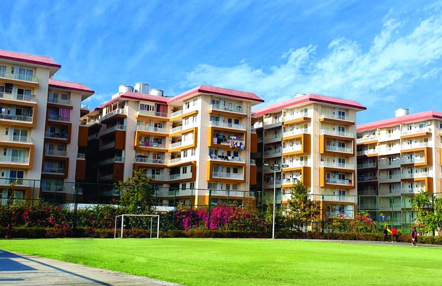 Completed Bhagirathi Towers beside the township lawns (2020)