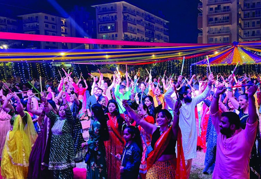 Residents dancing at the Dandiya Night celebration at River Valley Township