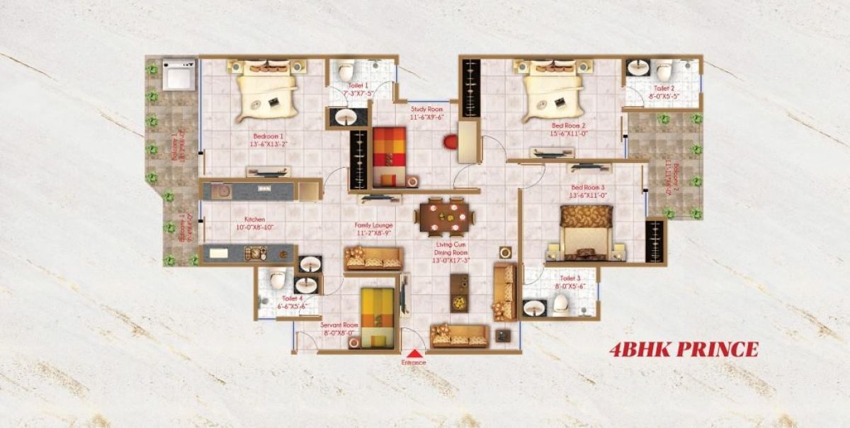 Alaknanda Towers 4 BHK Prince floor plan, River Valley Township, Dehradun