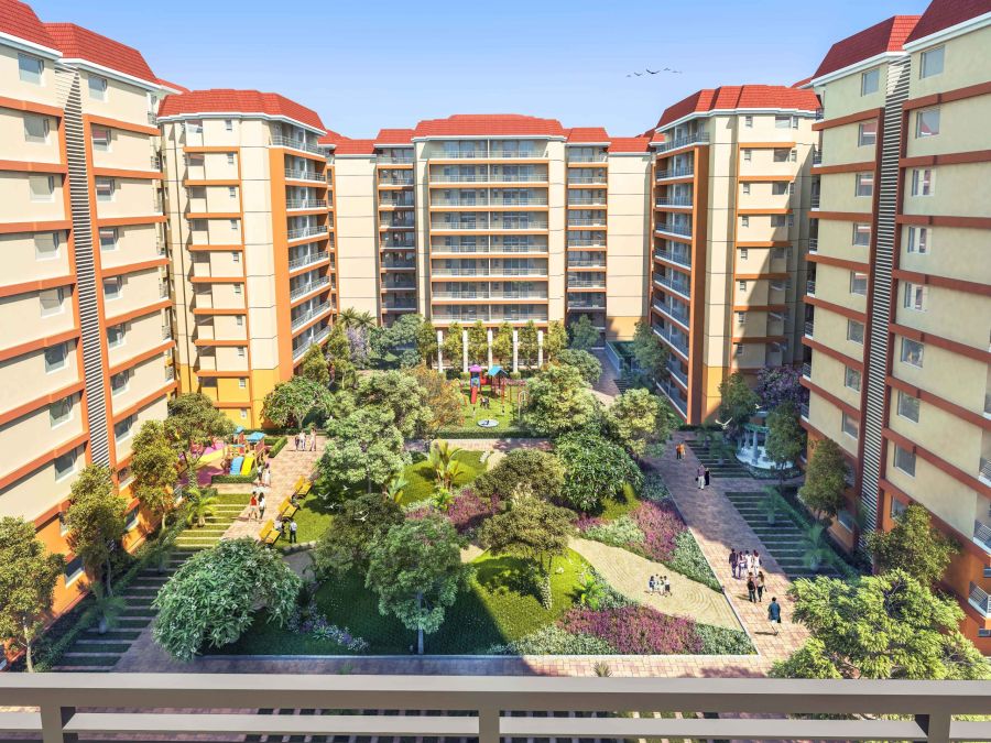 Alaknanda Towers courtyard gardens at River Valley Township