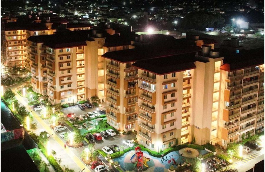 Bhagirathi and Ganga Towers lit up at night, River Valley Township