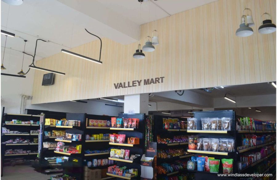 Shelves of groceries inside Valley Mart, the daily needs store at River Valley Township